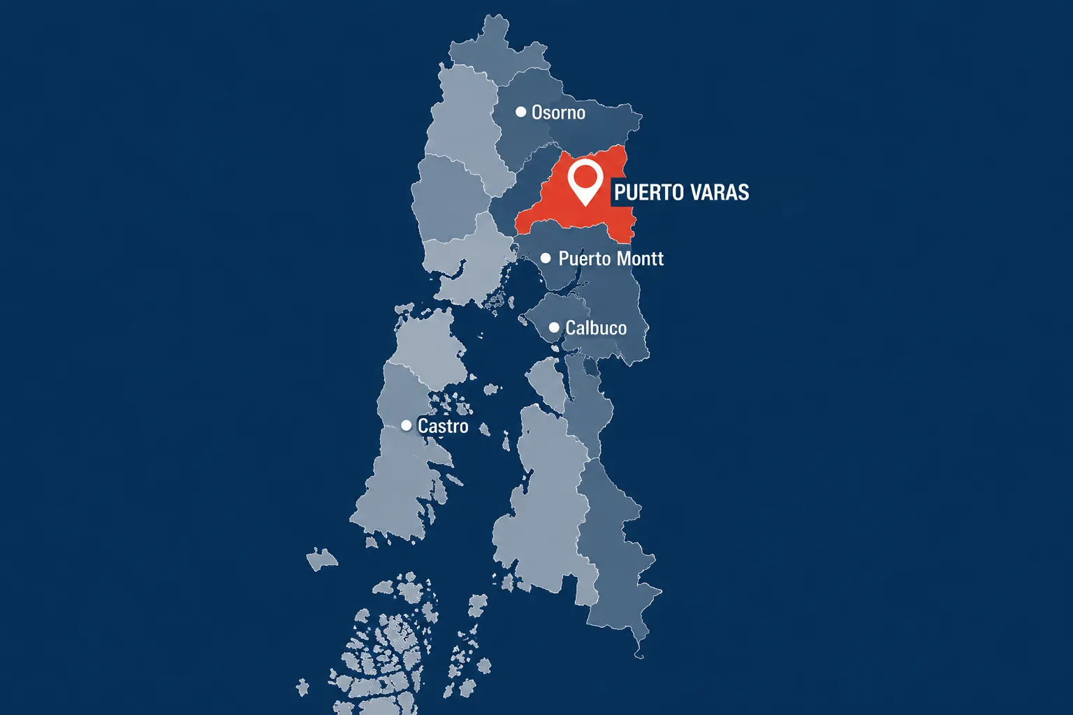 Mapa de cobertura de Transcargoamigo en la Región de Los Lagos con Puerto Varas destacado